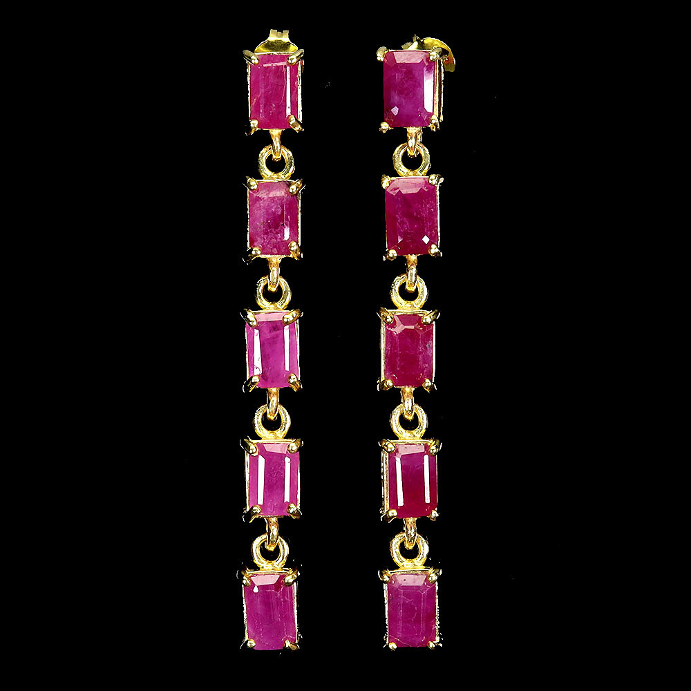EMERALD CUT RUBY DROP EARRINGS.