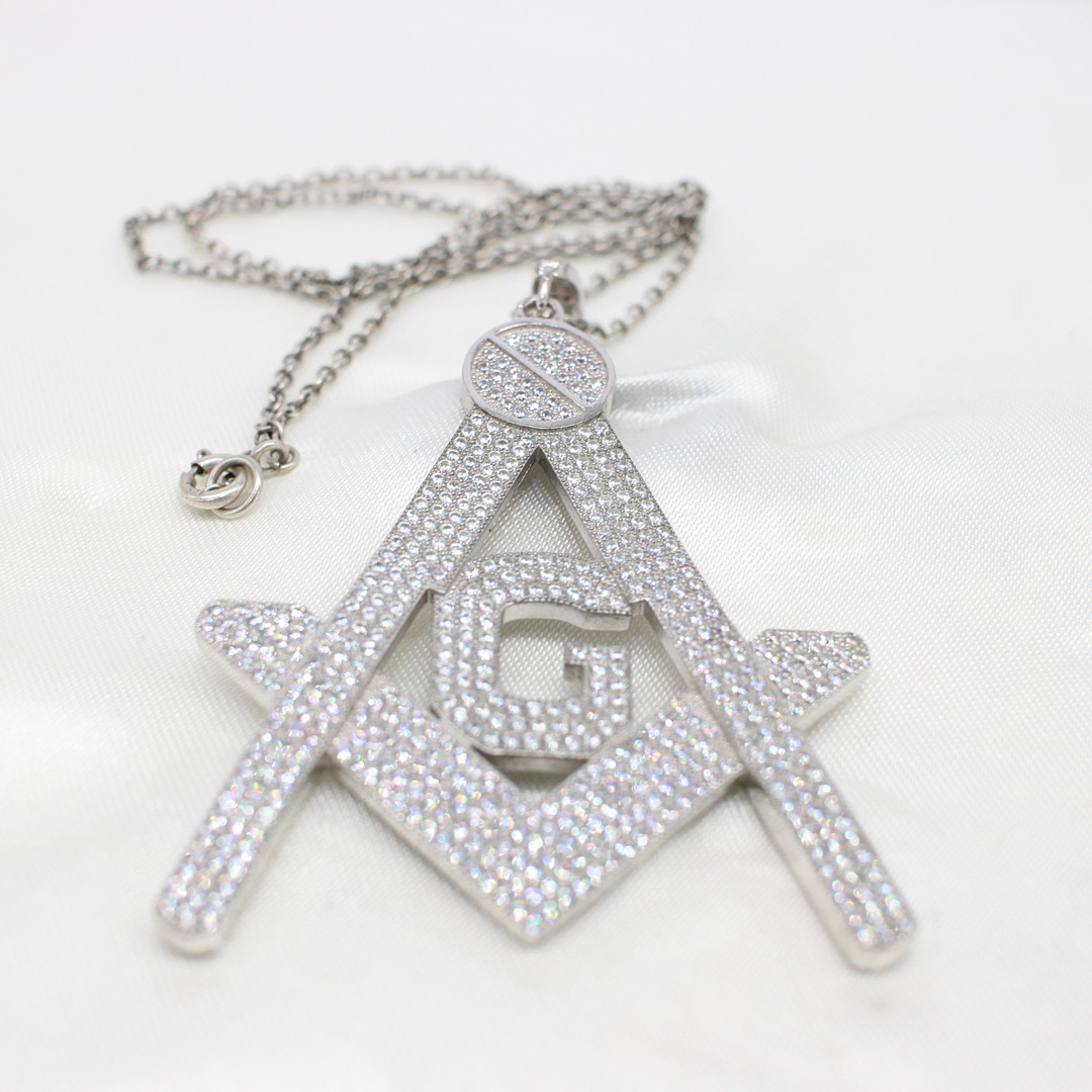 LARGE SILVER MASONIC NECKLACE.