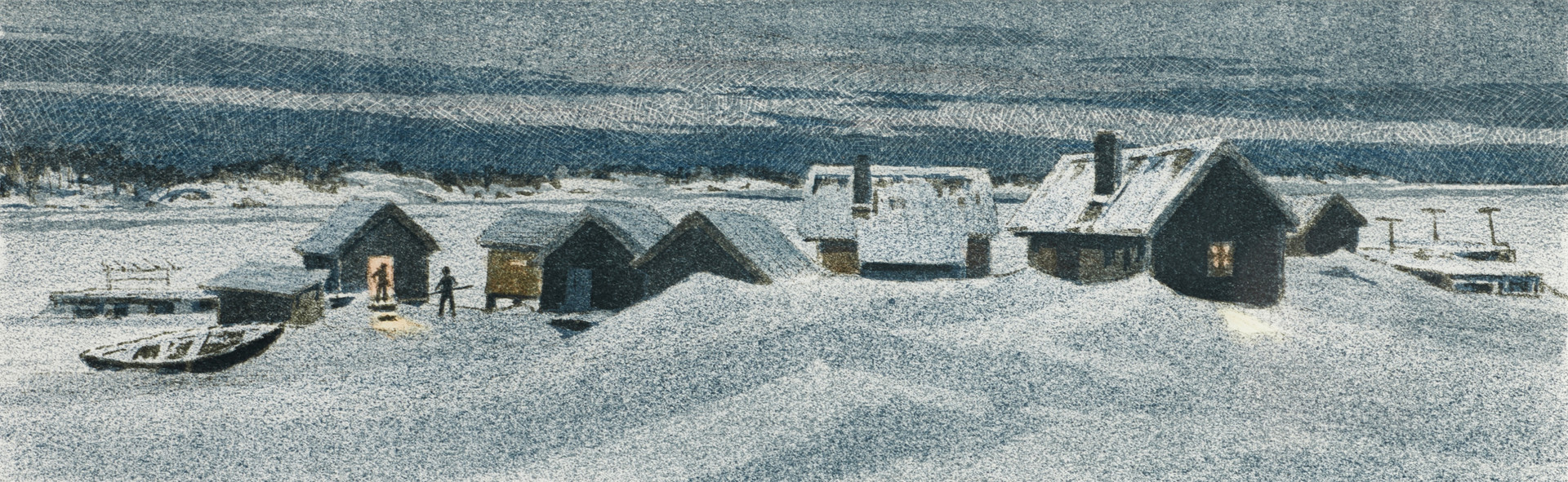 ROLAND SVENSSON (1910-2003). "Snö och is", signerad och daterad 80, numrerad 17/100, färglitografi.