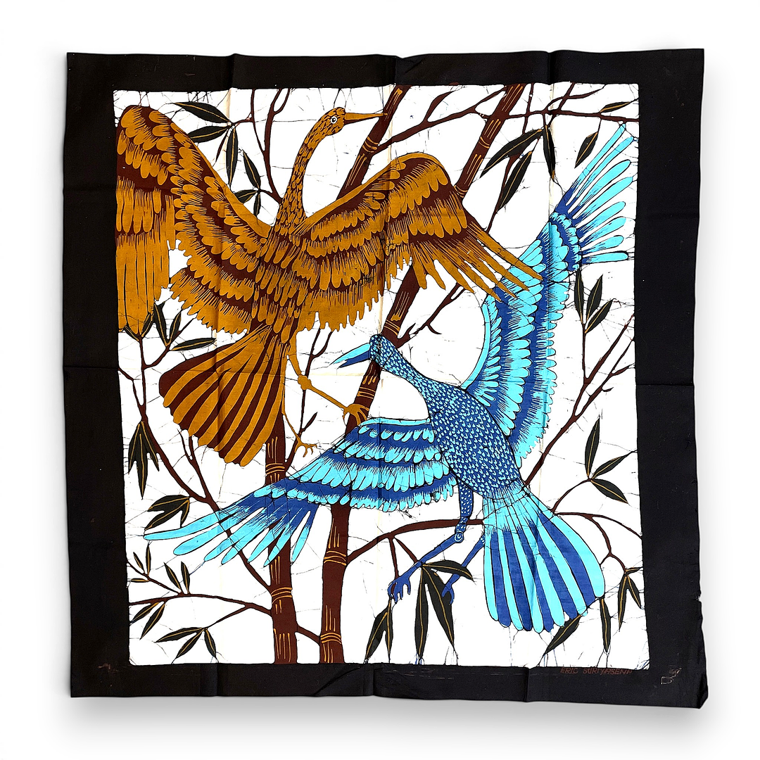 ERIC SURIYASENA (f. 1922), batikkonst, Två fåglar, signerad i trycket, Batiks by Eric, Sri Lanka.