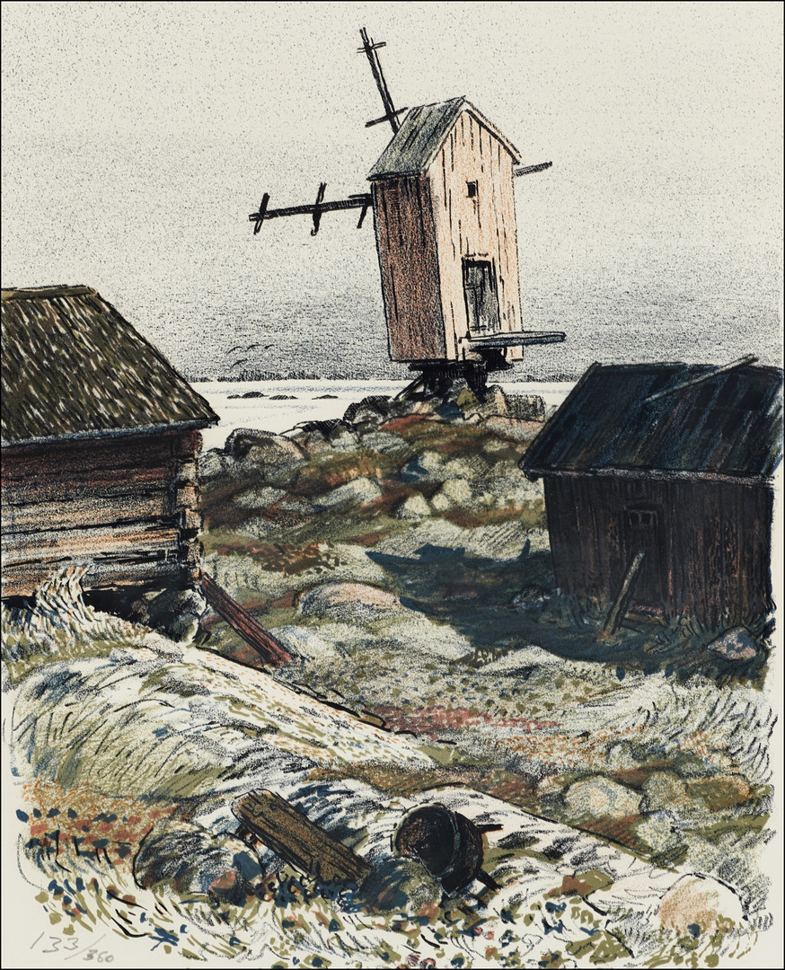 ROLAND SVENSSON (1910-2003). Ödehemman Åland, signerad och numrerad 133/360, färglitografi.