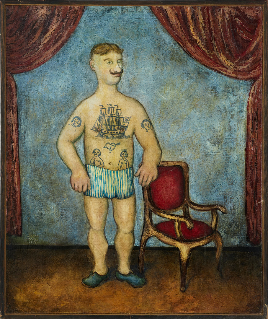 ZENON RADKE (POLEN, 1921-1985). Tatuerad man, signerad och daterad -66, olja på duk.