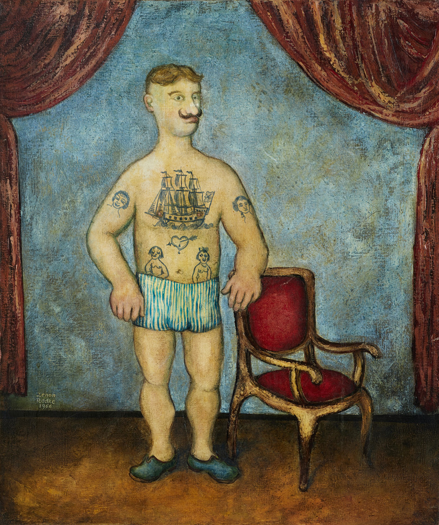 ZENON RADKE (POLEN, 1921-1985). Tatuerad man, signerad och daterad -66, olja på duk.