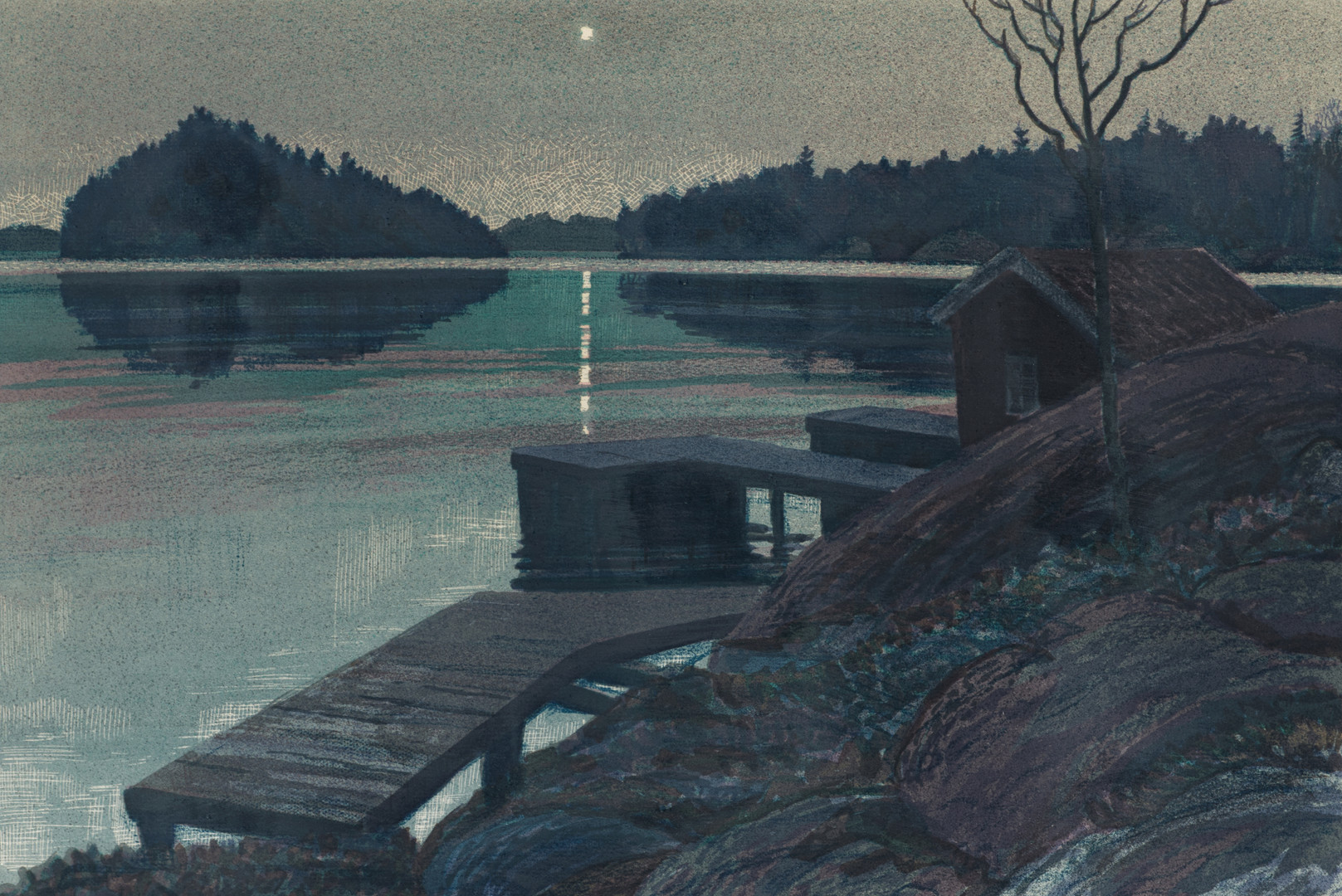 ROLAND SVENSSON (1910-2003). "Aftonsol/Vårnatt", signerad och numrerad 57/260, färglitografi.