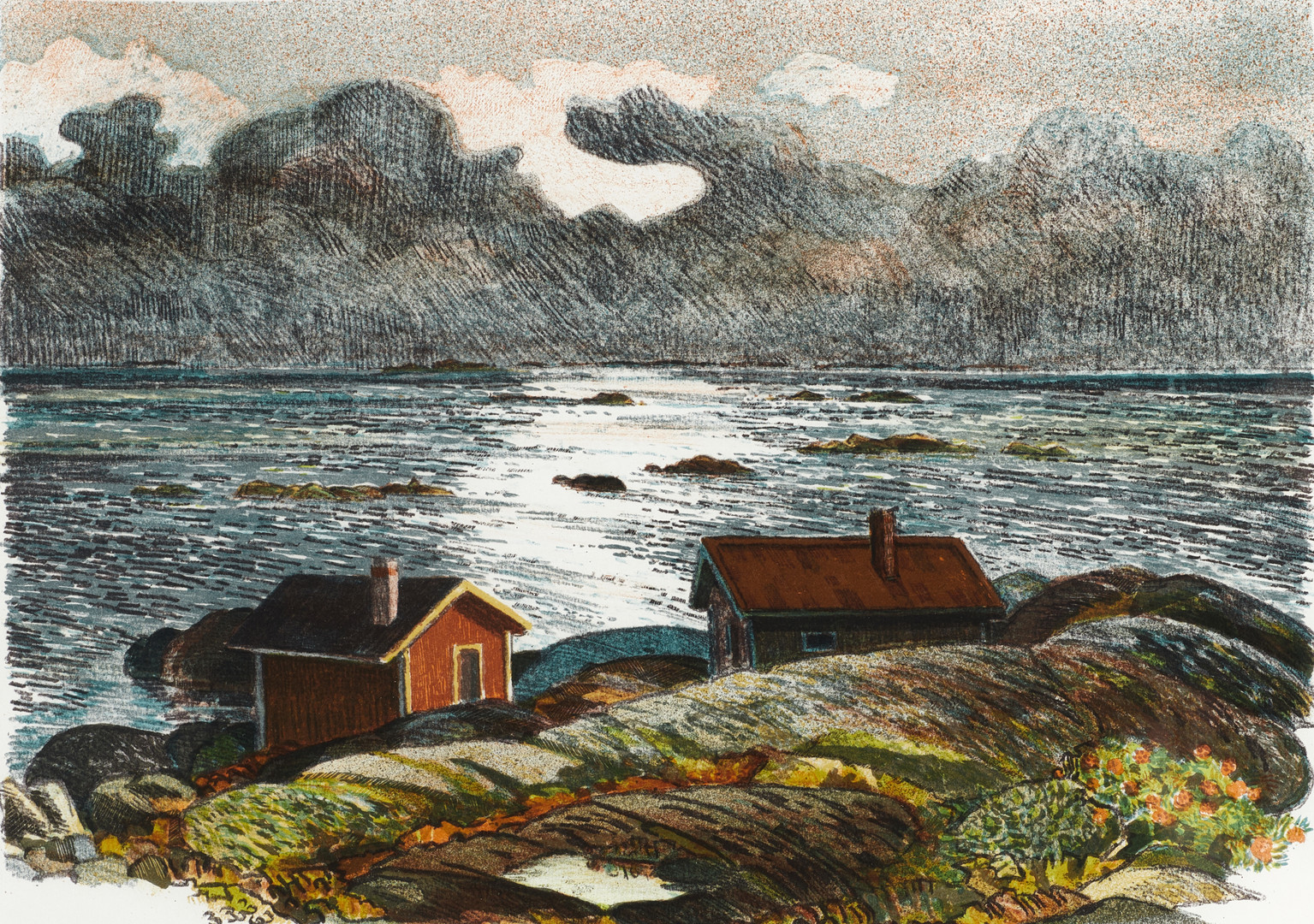 ROLAND SVENSSON (1910-2003). "Höst i Nasen" signerad och numrerad 42/275, färglitografi.