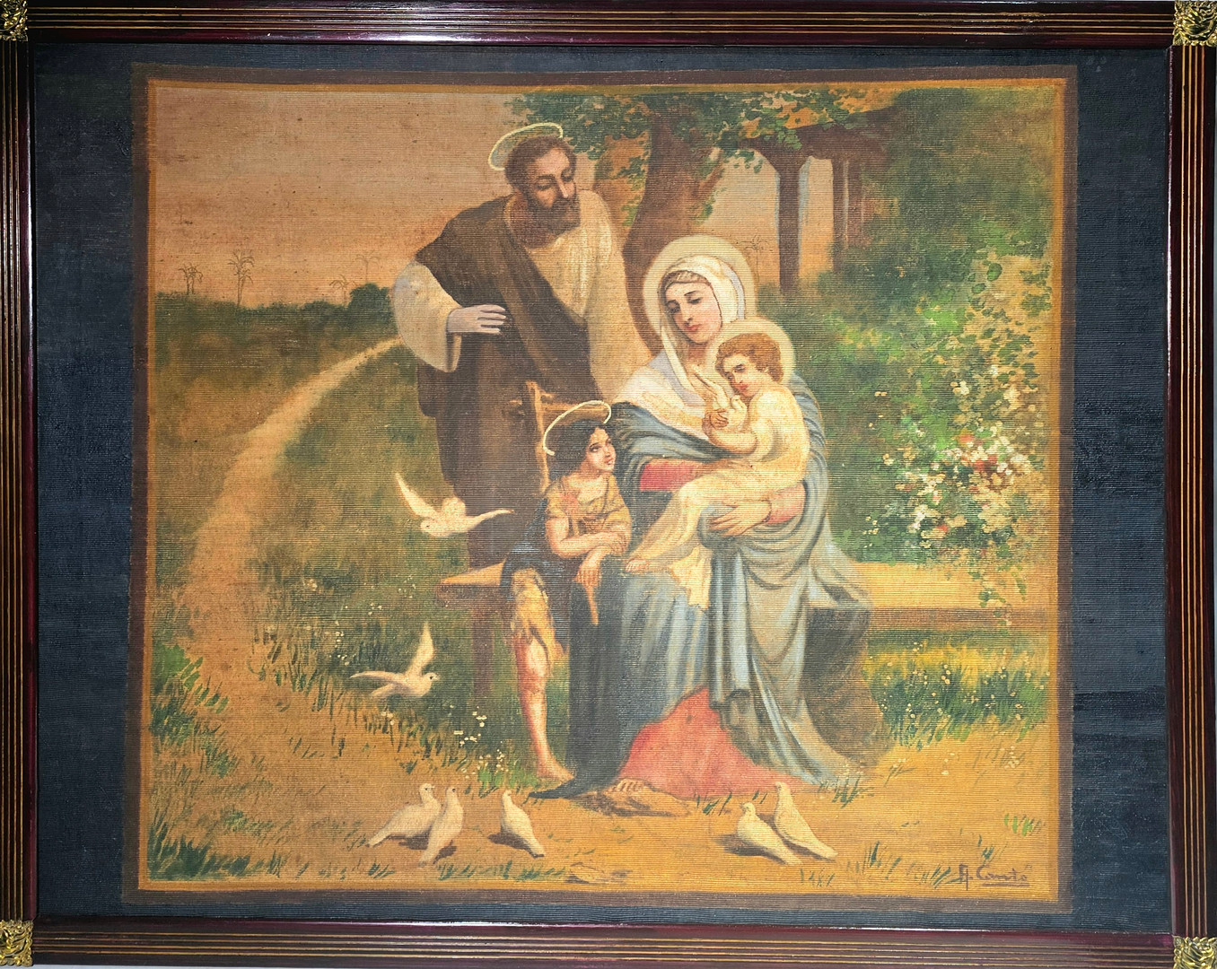 ESCUELA LEVANTINA O ALICANTINA SIGLO XIX. FIRMADO A. CANTÓ. La Sagrada Familia. Pintura sobre sarga.