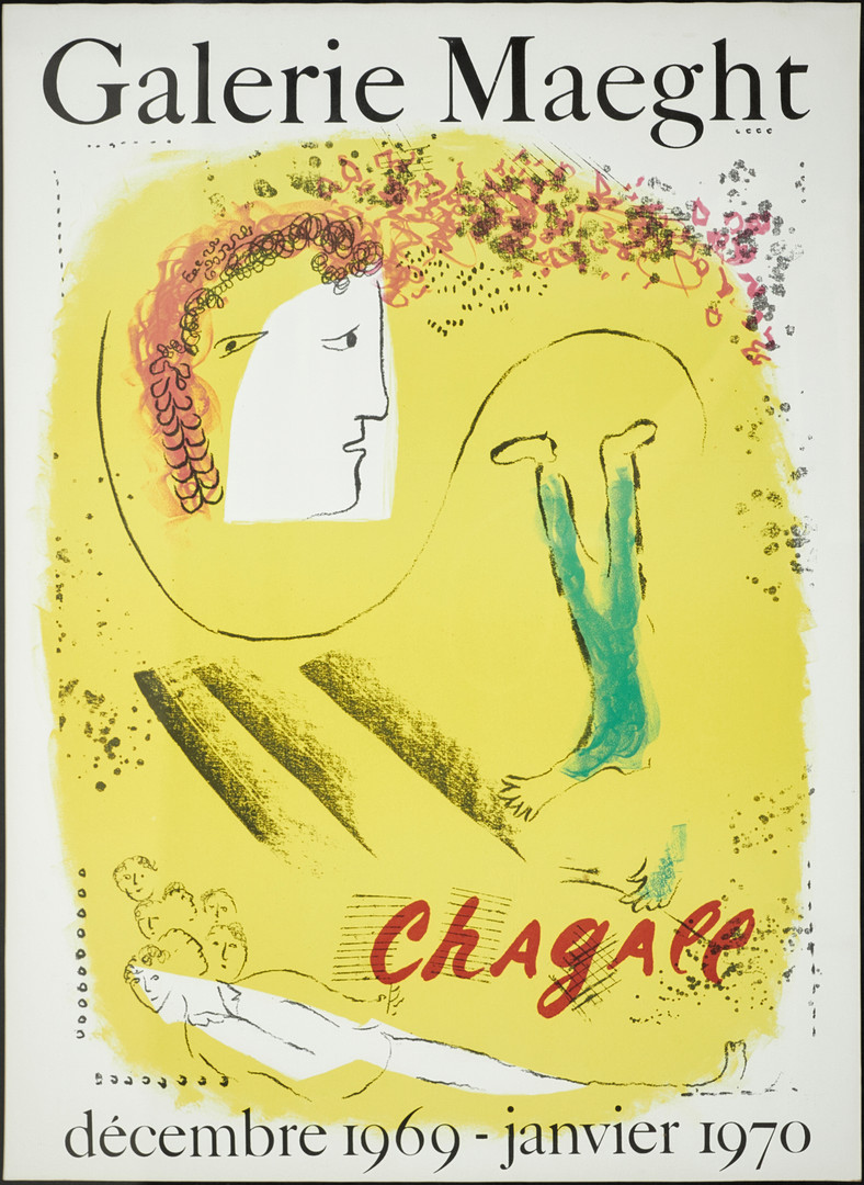 MARC CHAGALL. Utställningsaffisch "Le fond Jaune", Galerie Maeght, 1969, färglitografisk affisch.