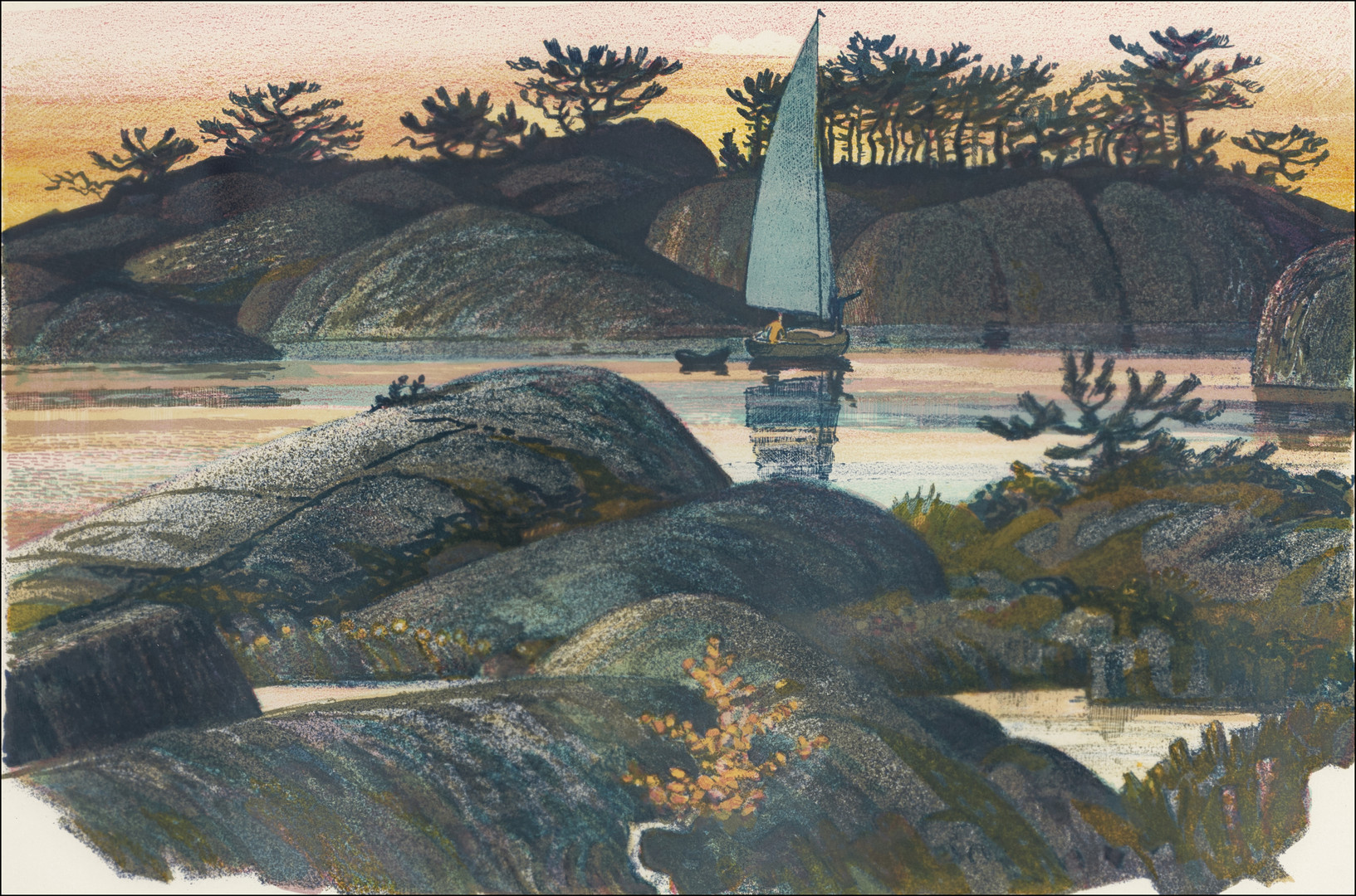 ROLAND SVENSSON (1910-2003). "Blankt sund", signerad och numrerad 259/260, färglitografi.