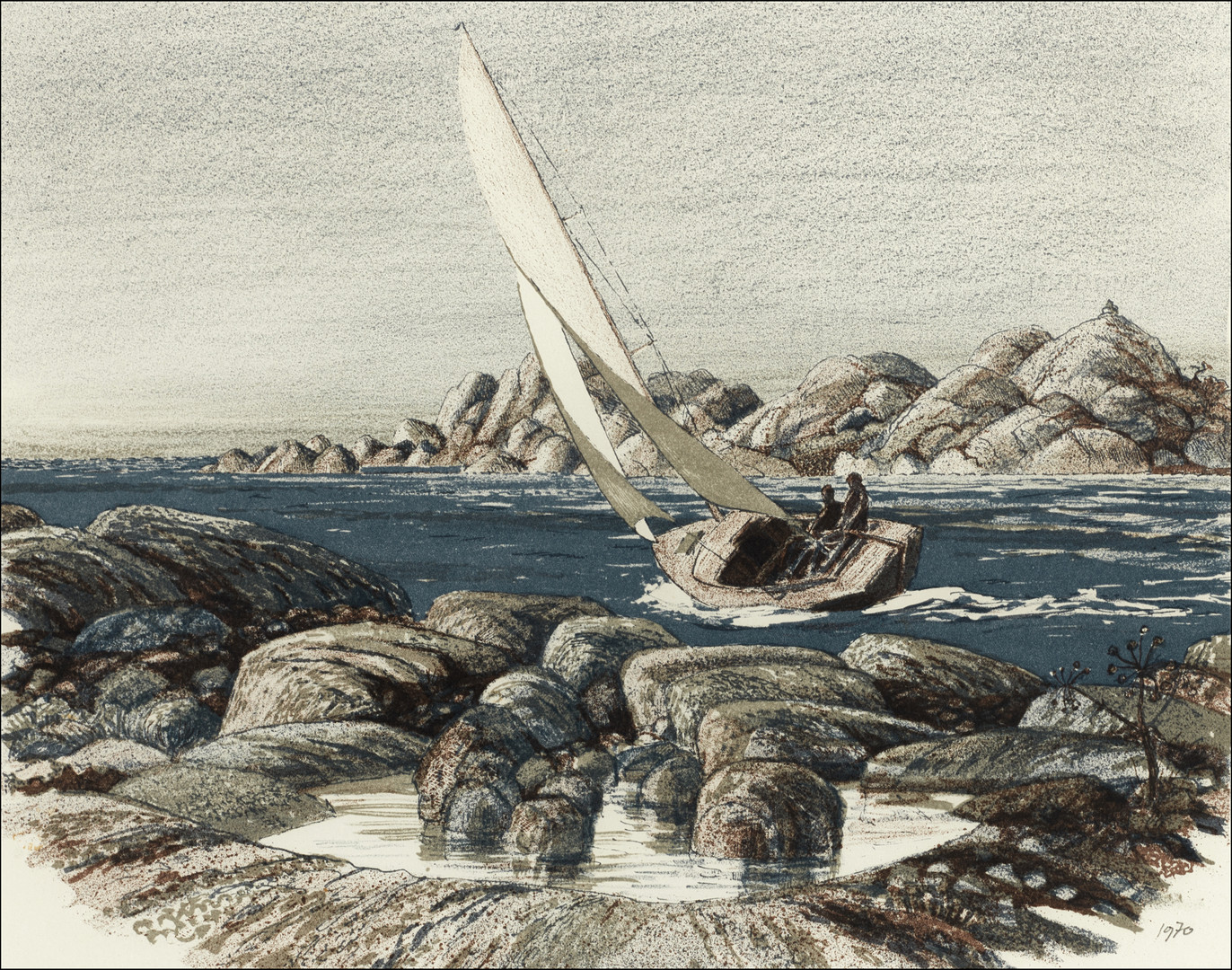 ROLAND SVENSSON (1910-2003). "Bidevind", signerad och daterad 1979, färglitografi.