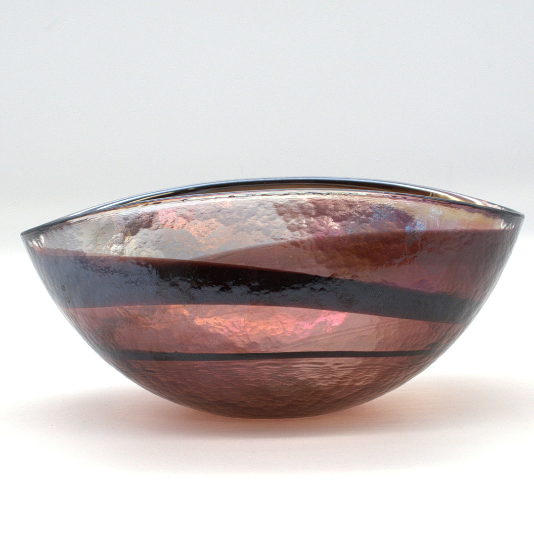 YALOS MURANO KUNSTGLASSCHALE IRISIERENDES DEKOR, MIT SIGNATUR UND ETIKETT.