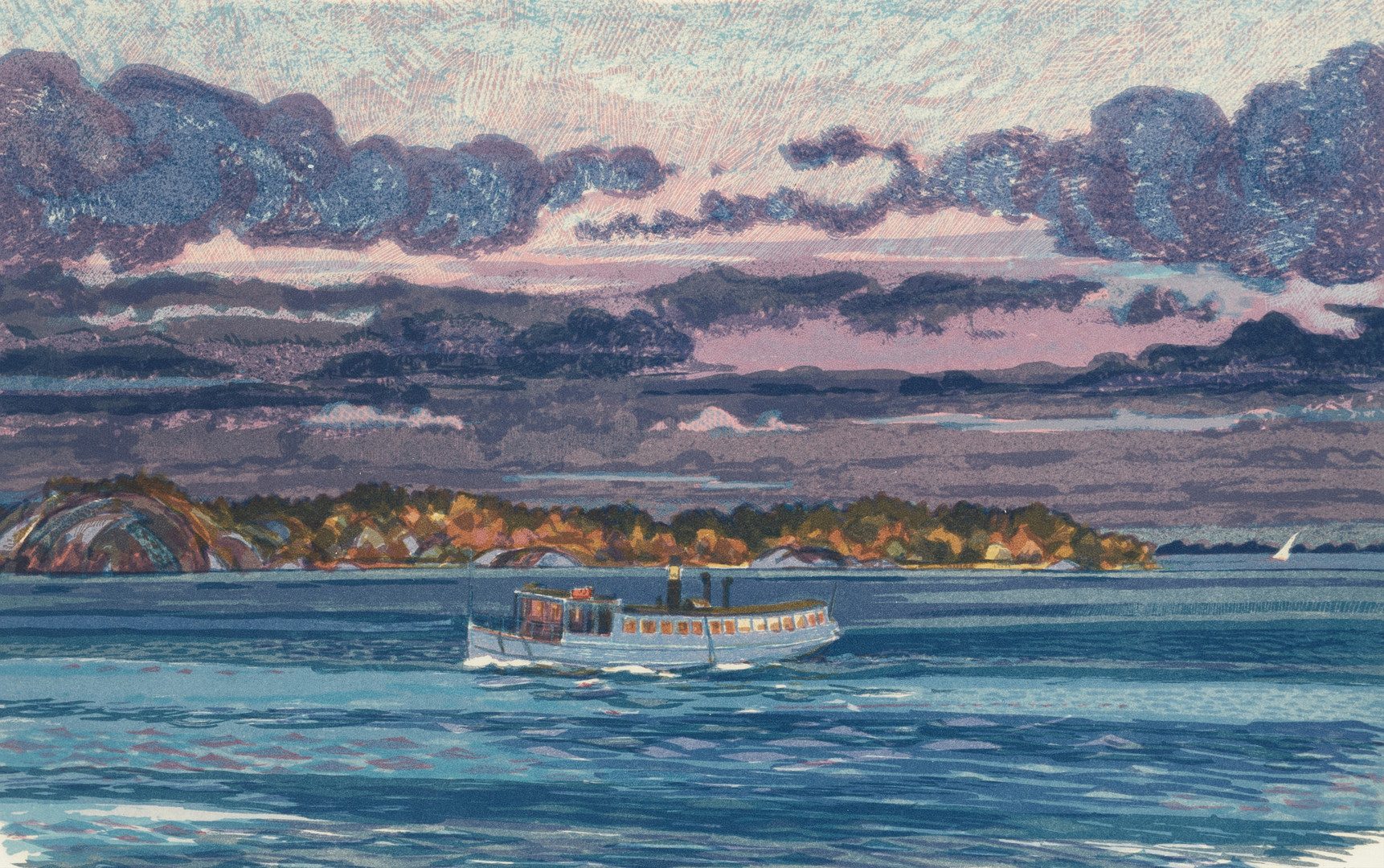 ROLAND SVENSSON (1910-2003). Höstslupen, signerad och numrerad 13/310, färglitografi.