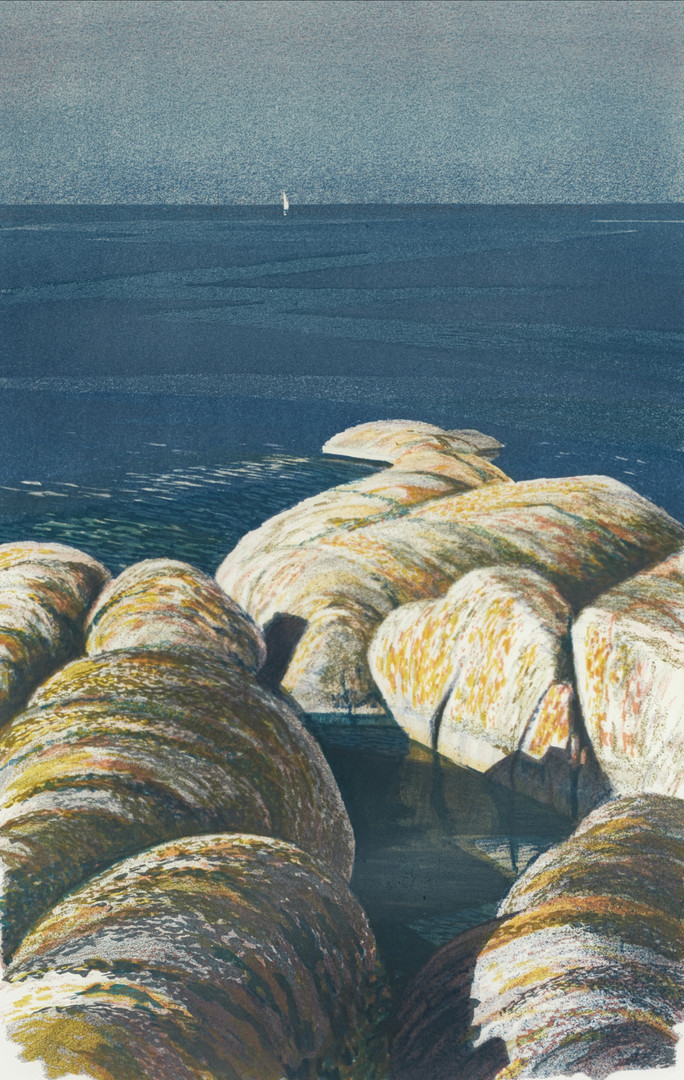 ROLAND SVENSSON (1910-2003). "Vindgator", signerad och numrerad 276/360, färglitografi.