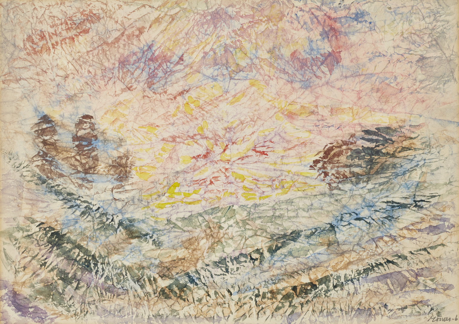 STELLAN MÖRNER (Sverige, 1896-1979), Abstrakt landskap, signerad och daterad Mörner -61, alvarell.