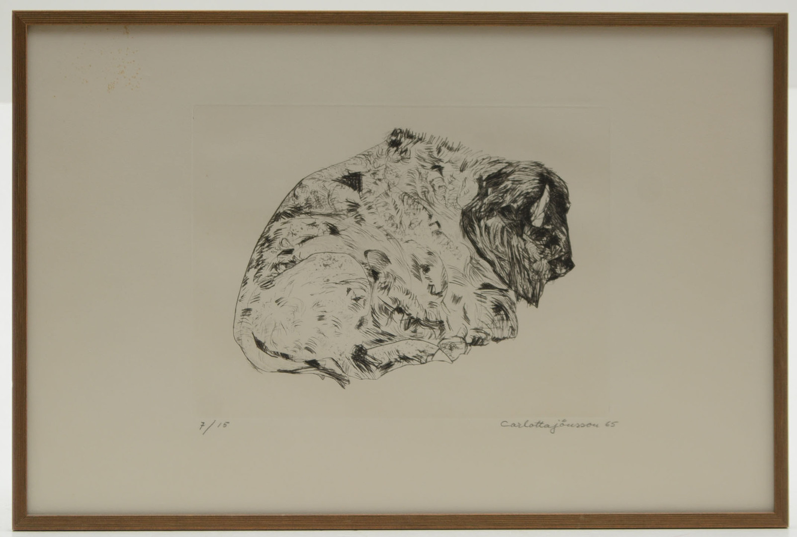 CHARLOTTA JÖNSSON. Vilande hund. Grafik numrerad 7/15.