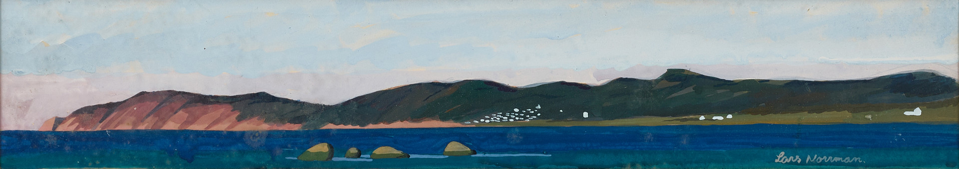 LARS NORRMAN (1915–1979). "Kullaberg från Strandbaden", signerad, gouache.