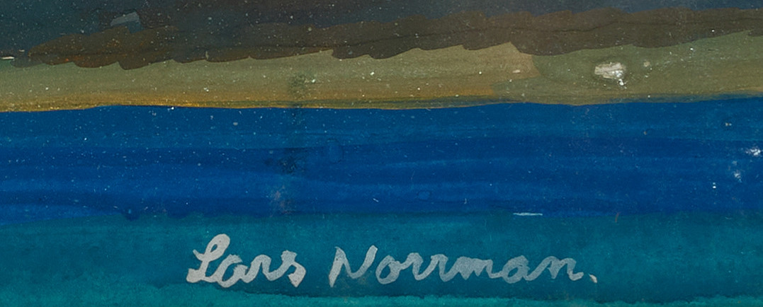 LARS NORRMAN (1915–1979). "Kullaberg från Strandbaden", signerad, gouache.