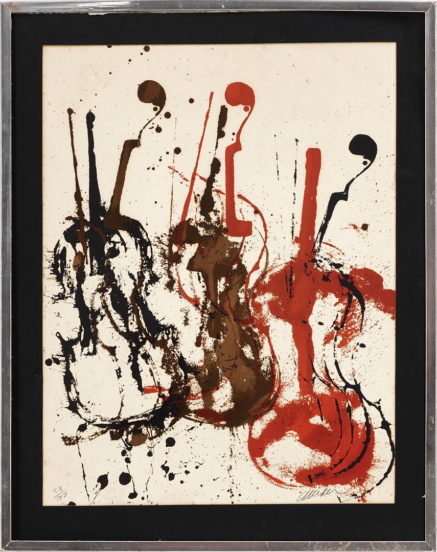 FERNANDEZ ARMAN (FRANKRIKE, 1928-2005). Komposition med fioler, signerad, numrerad 53/100, färglitografi.