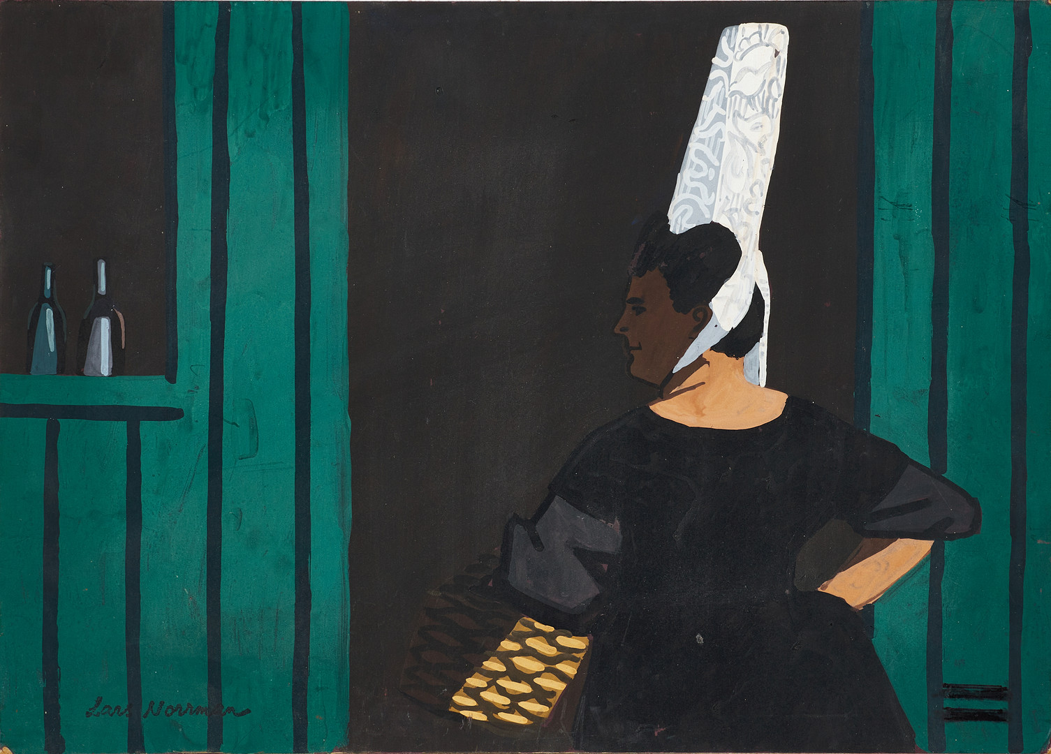 LARS NORRMAN (1915-1979). Bretagnska, signerad, gouache på pannå.