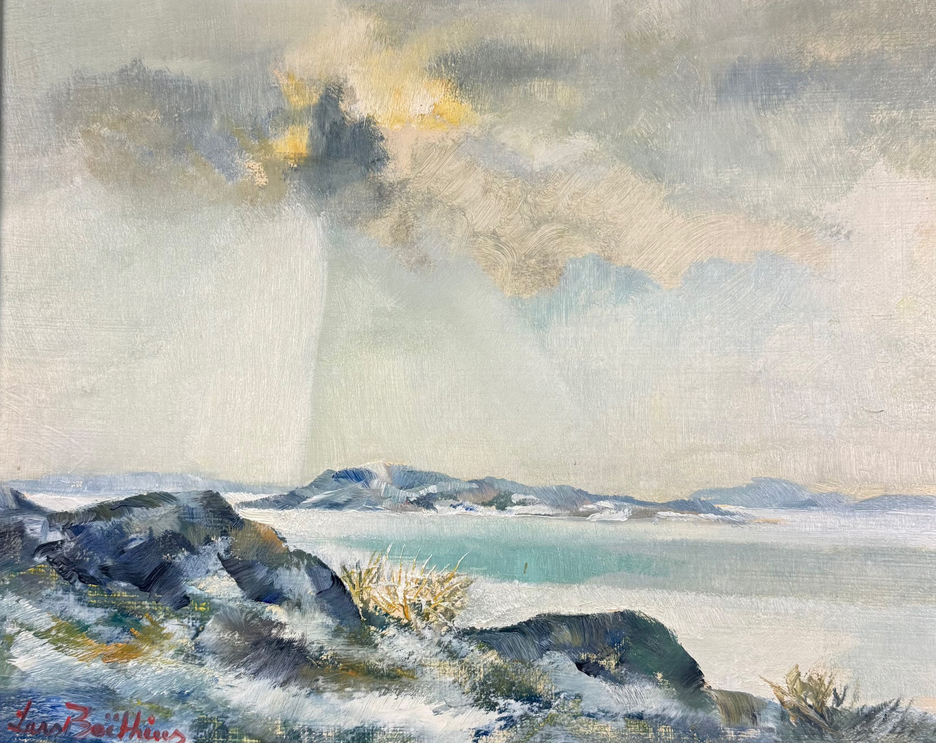 LARS BOËTHIUS. OLJEMÅLNING - Olja på duk, kustlandskap, signerad.