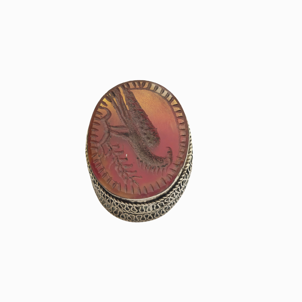 Anillo turco en plata con símil cornalina.