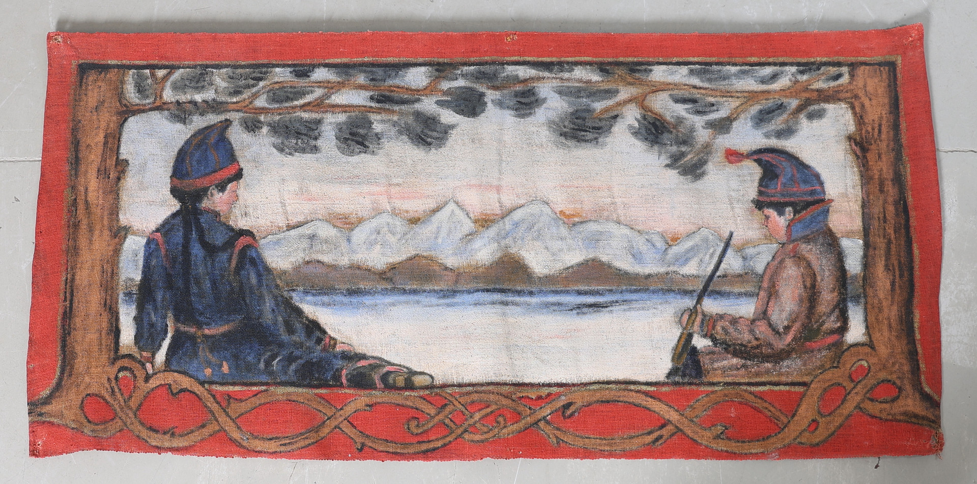 OIDENTIFIERAD KONSTNÄR. Samiskt motiv, olja på juteväv, 1900-tal.