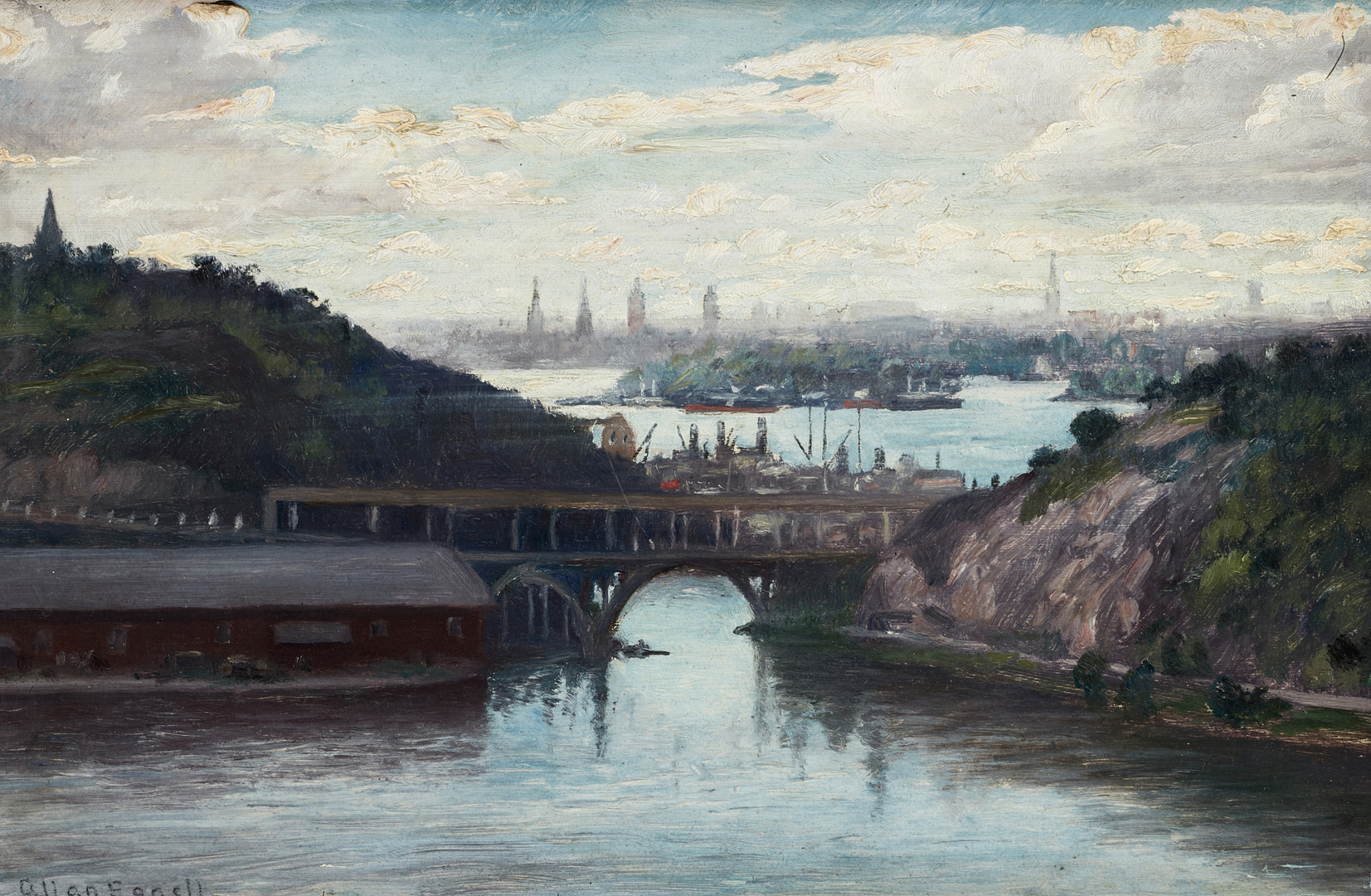 ALLAN EGNELL (SVERIGE, 1884–1960). Stockholmsmotiv - Danvikstull, signerad, olja på pannå.