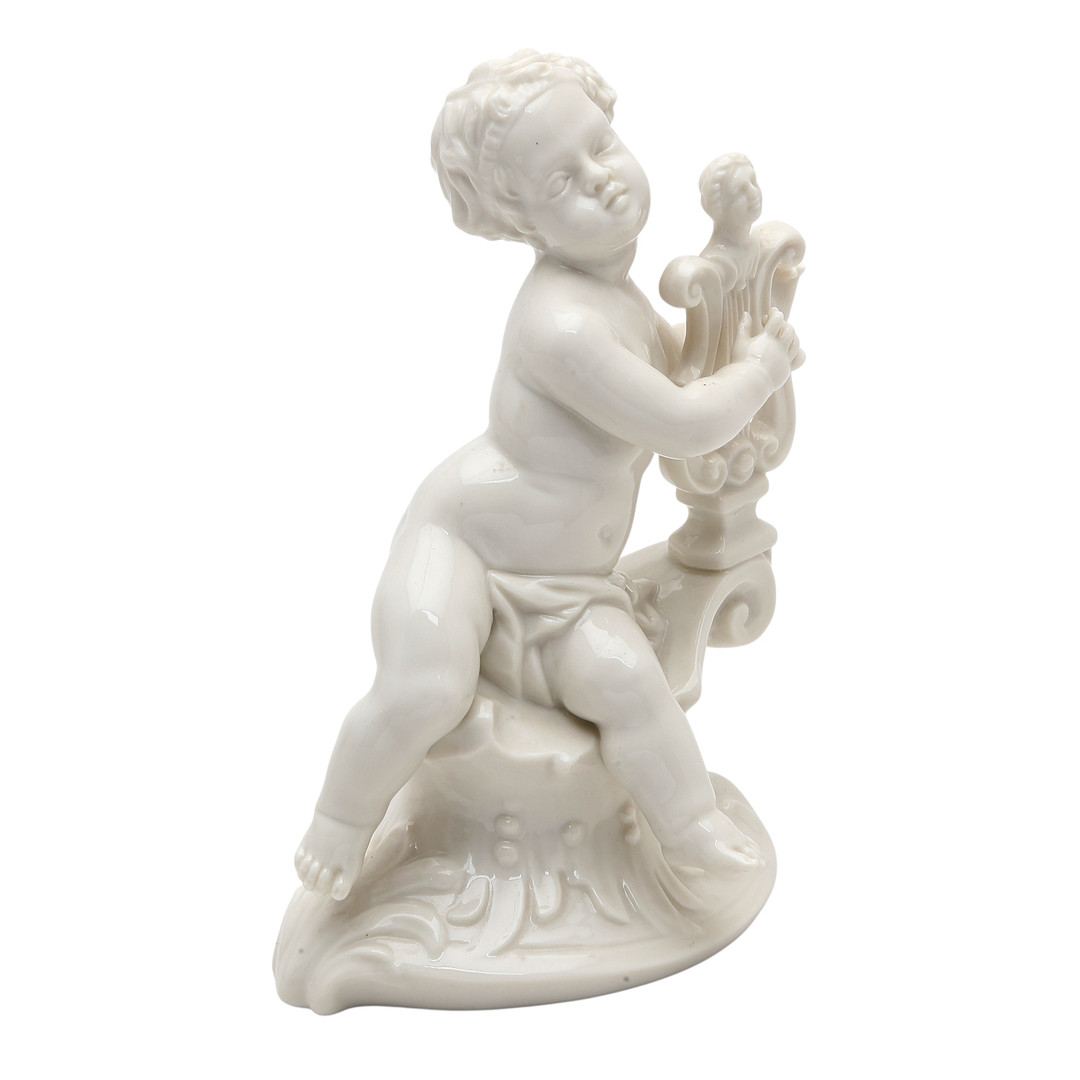 "Musician boy", glazed porcelain figure from Nymphenburg, 20th Century.