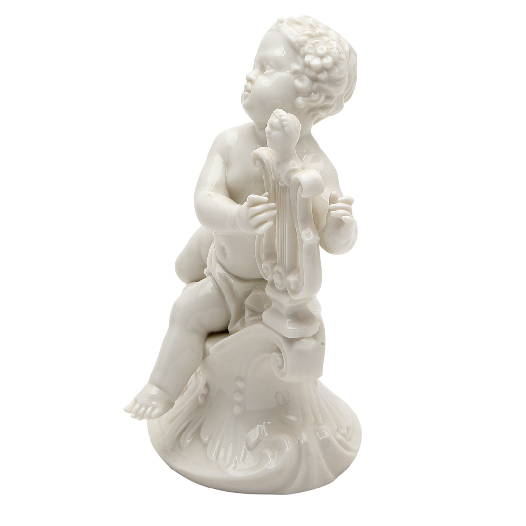 "Musician boy", glazed porcelain figure from Nymphenburg, 20th Century.