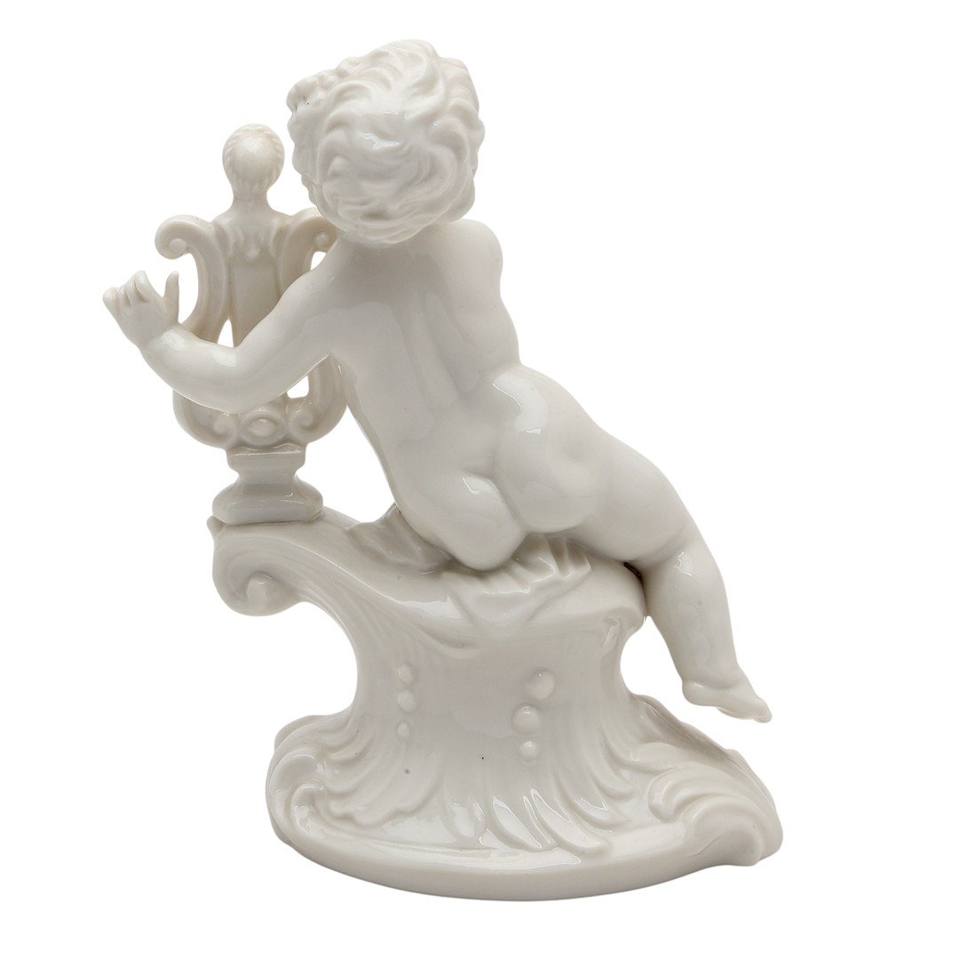 "Musician boy", glazed porcelain figure from Nymphenburg, 20th Century.