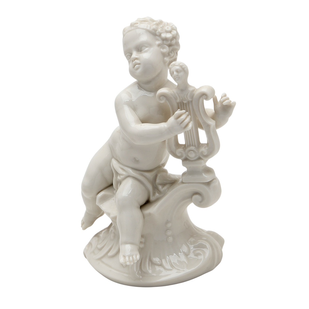 "Musician boy", glazed porcelain figure from Nymphenburg, 20th Century.