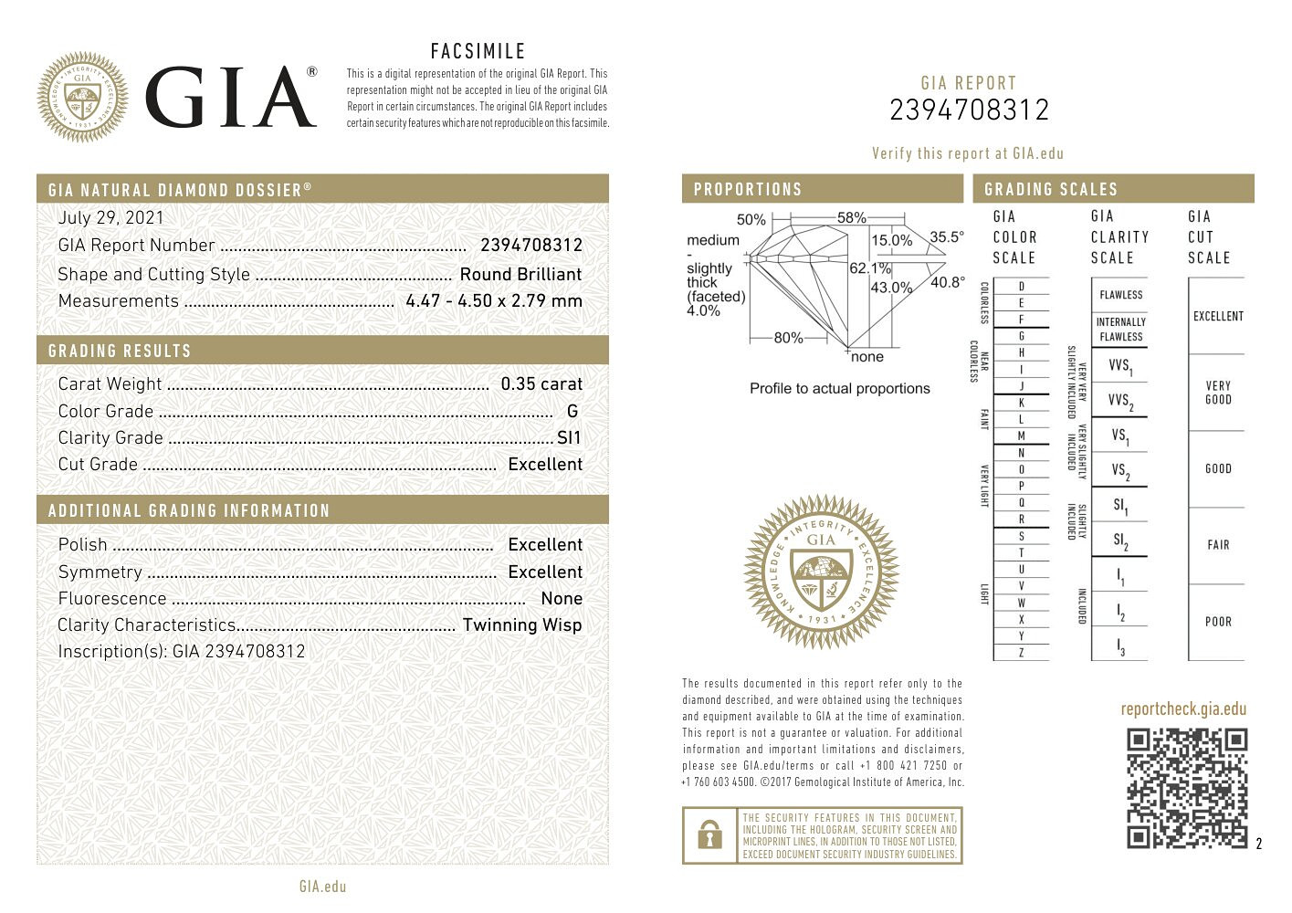 Solitaire ring with GIA certificate.