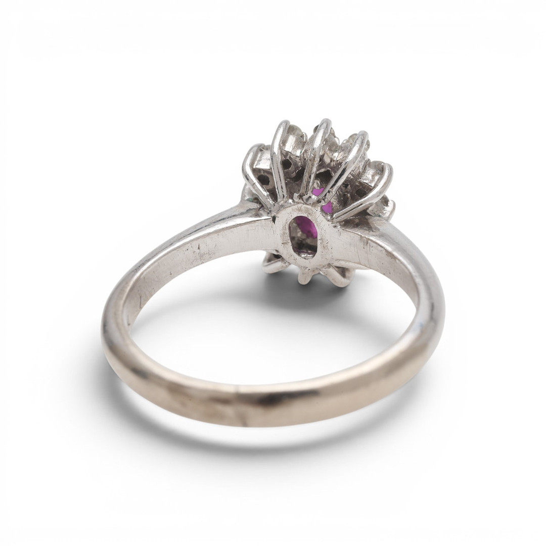 Ruby and diamonds rosette ring.