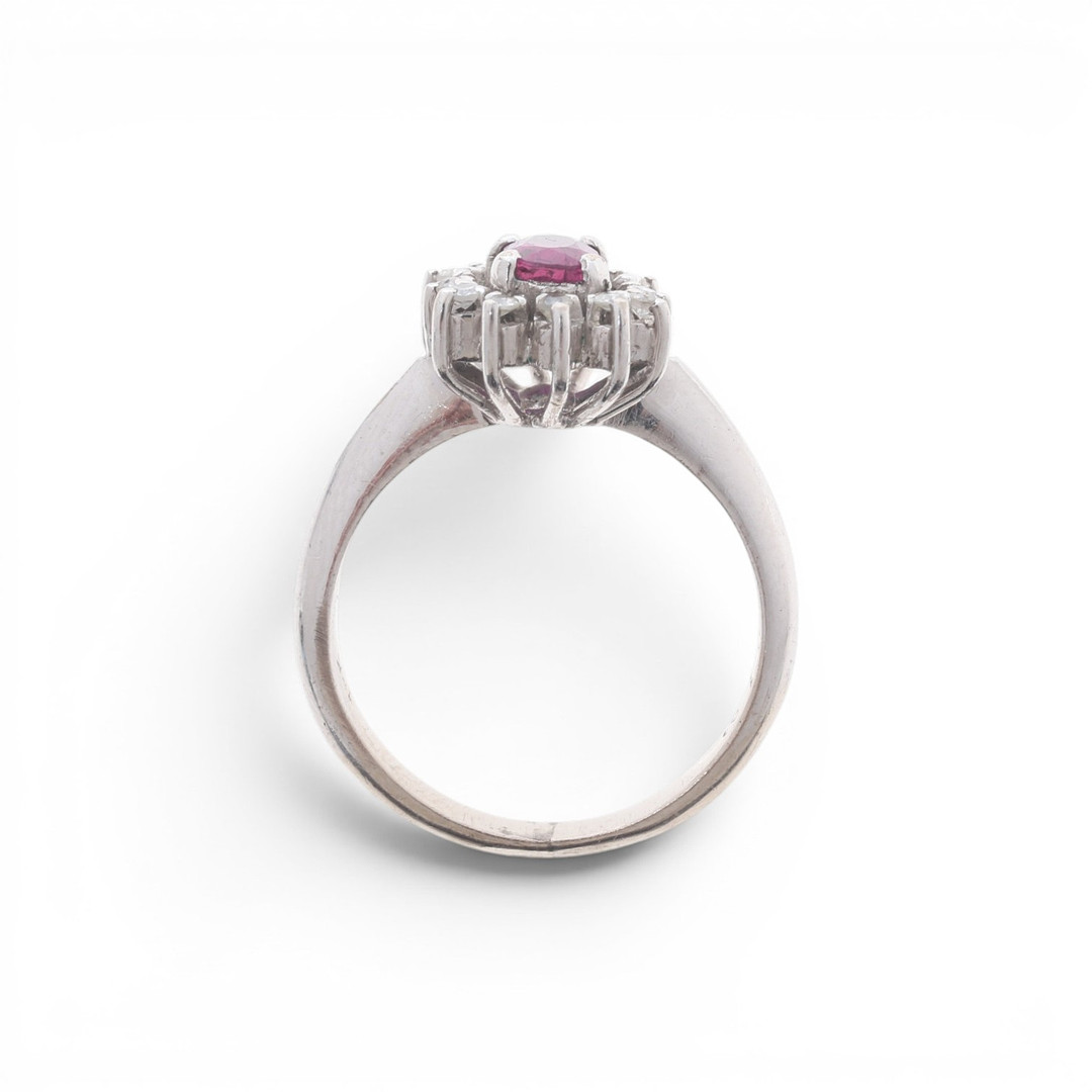 Ruby and diamonds rosette ring.