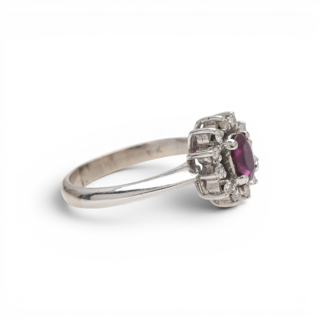 Ruby and diamonds rosette ring.