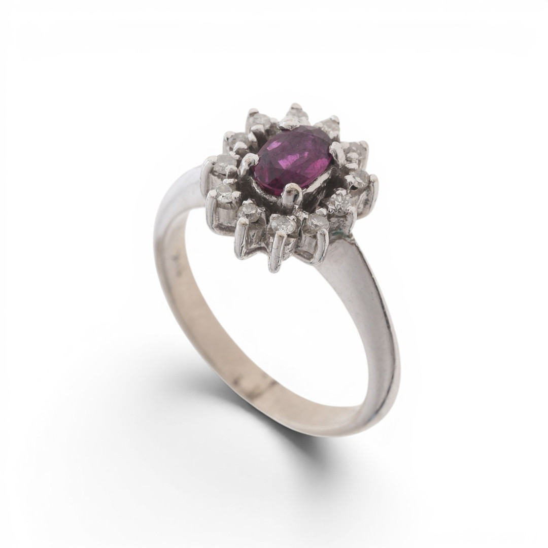 Ruby and diamonds rosette ring.