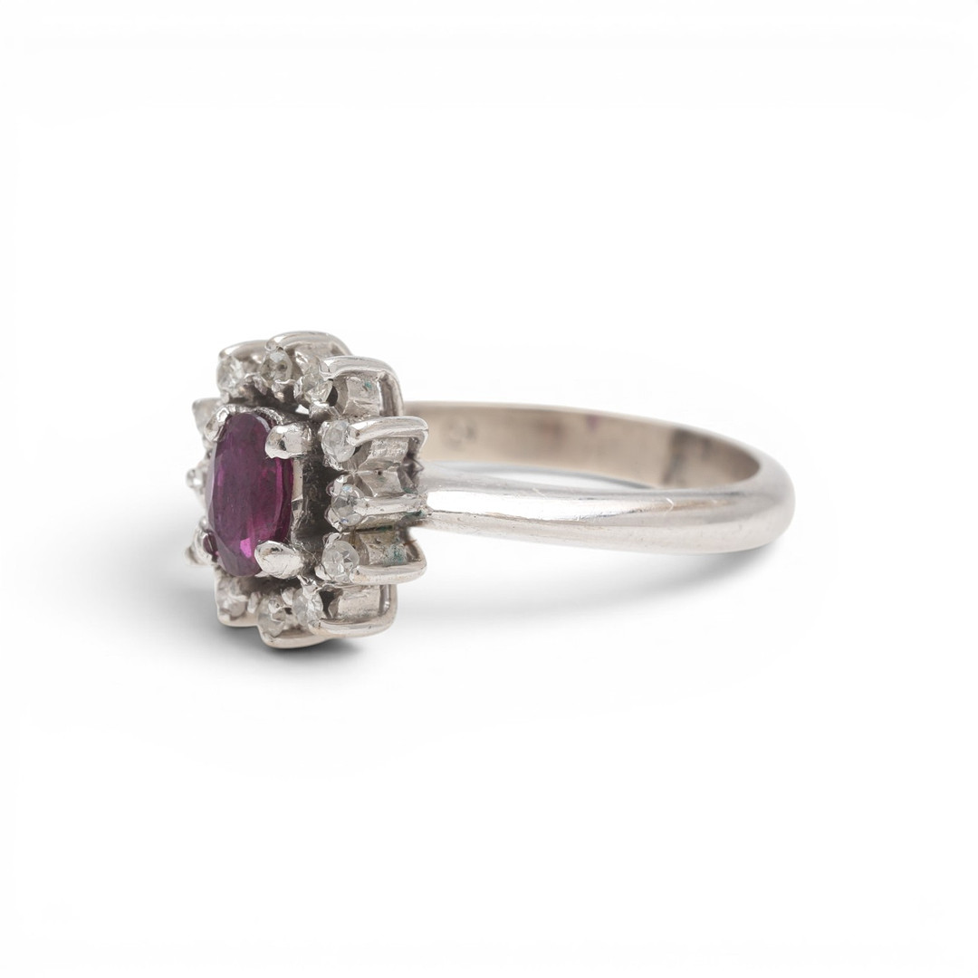 Ruby and diamonds rosette ring.