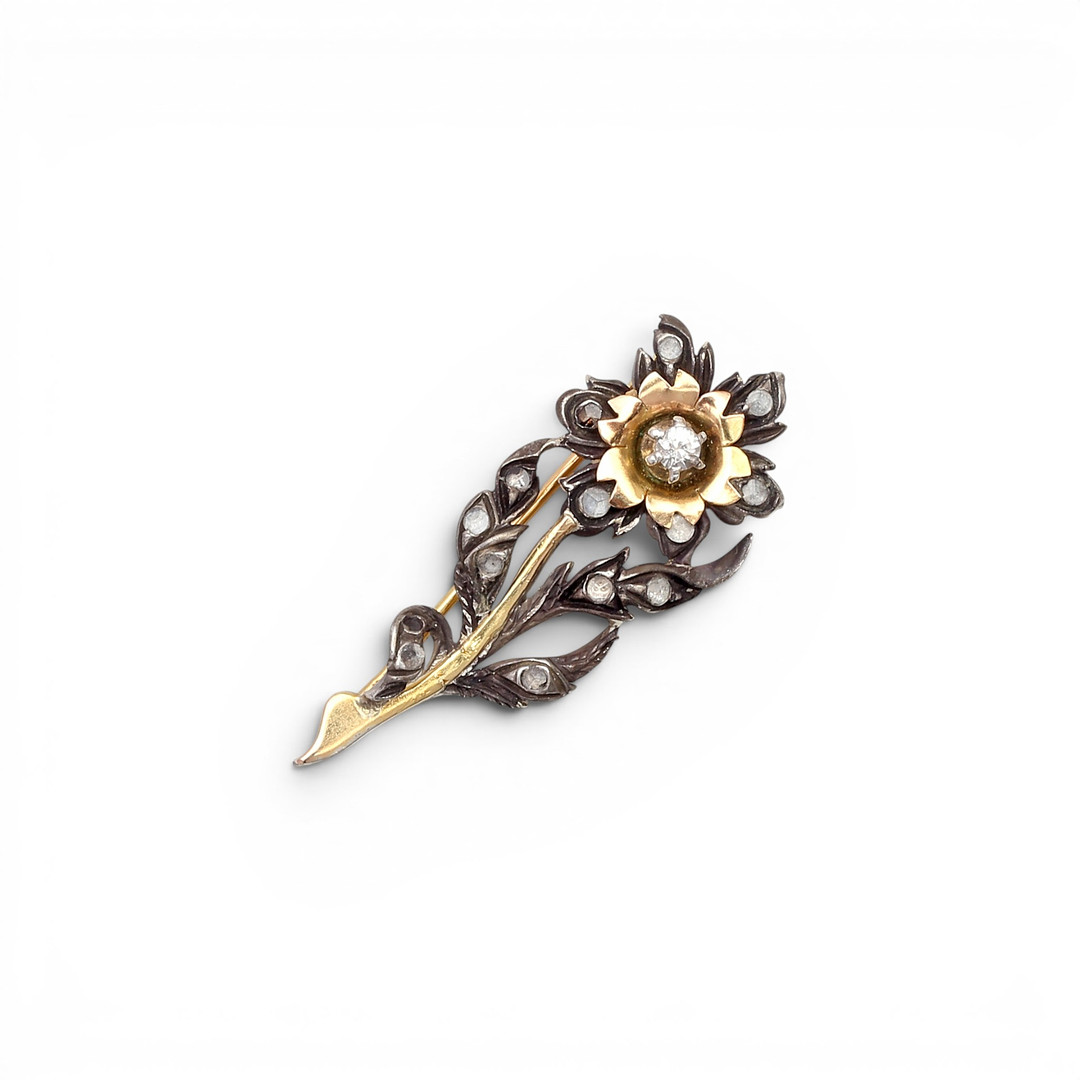 Gemstones floral brooch, mid 20th Century.