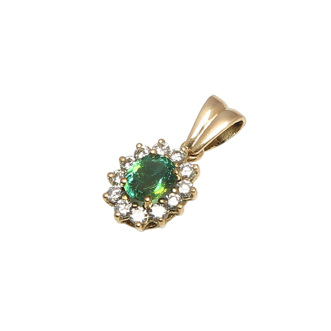 Emerald and diamonds rosette pendant.