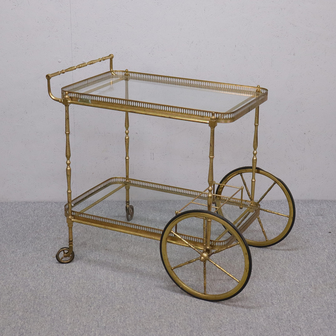 BAR -/SERVERINGSVAGN, mässing och glas, 1900-talets andra hälft.
