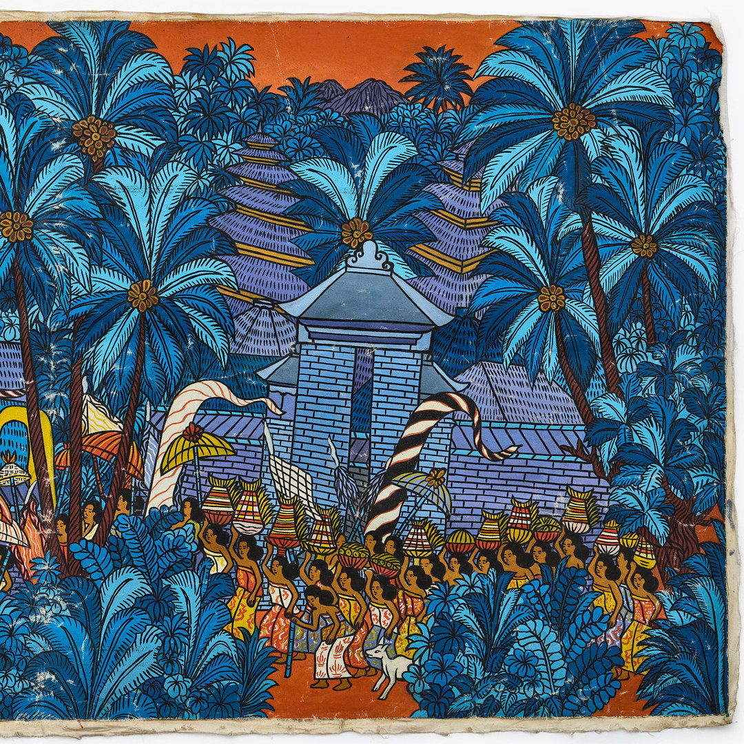 I KETUT TAGEN. (född 1946, Penestanan, Gianyar, Bali), Processions tåg, signerad IKT:Tagen, Penestanan, Keledibali, akryl på duk.