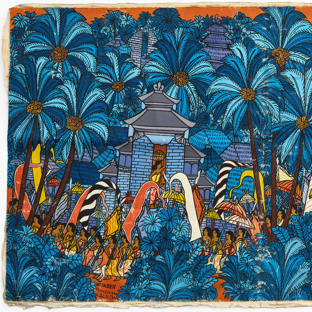 I KETUT TAGEN. (född 1946, Penestanan, Gianyar, Bali), Processions tåg, signerad IKT:Tagen, Penestanan, Keledibali, akryl på duk.