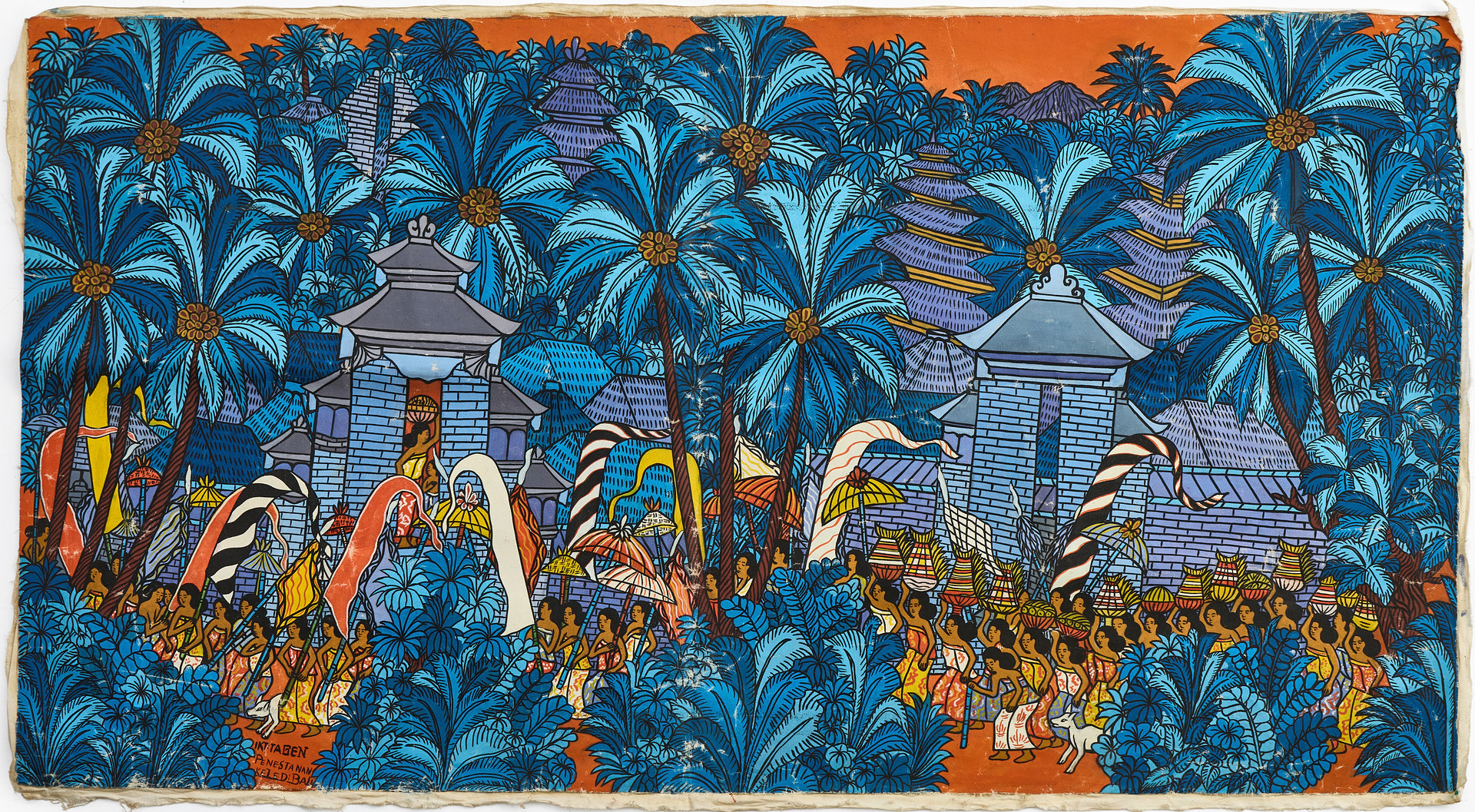 I KETUT TAGEN. (född 1946, Penestanan, Gianyar, Bali), Processions tåg, signerad IKT:Tagen, Penestanan, Keledibali, akryl på duk.