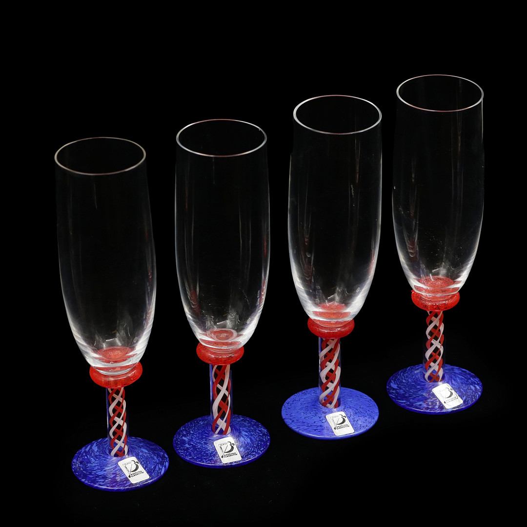4 CHAMPAGNEGLAS (20cm) KASTLÖSA GLASHYTTA, ÖLAND.