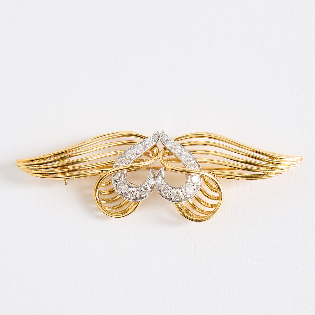 BROSCH, guld 18K, briljantslipade diamanter.
