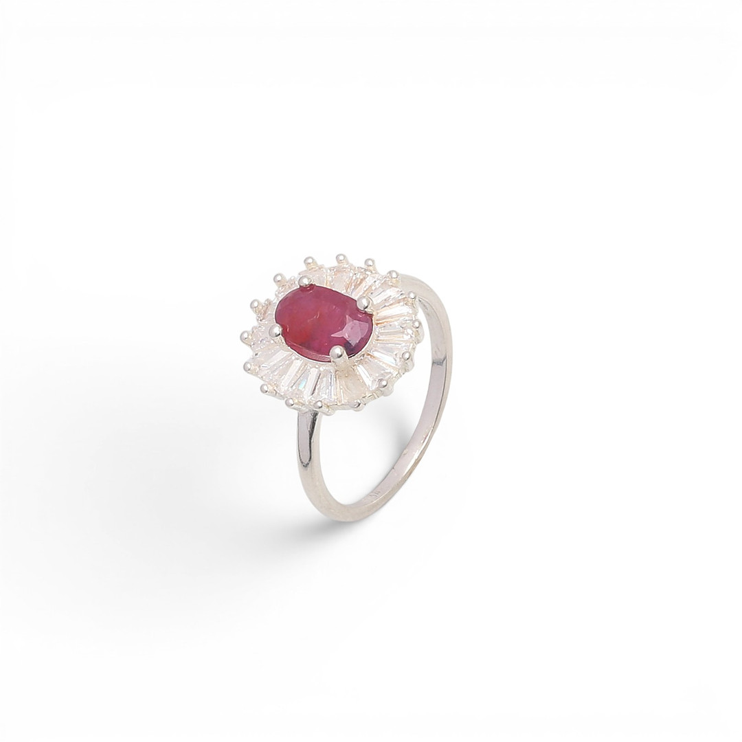 Ruby and zircons rosette ring.