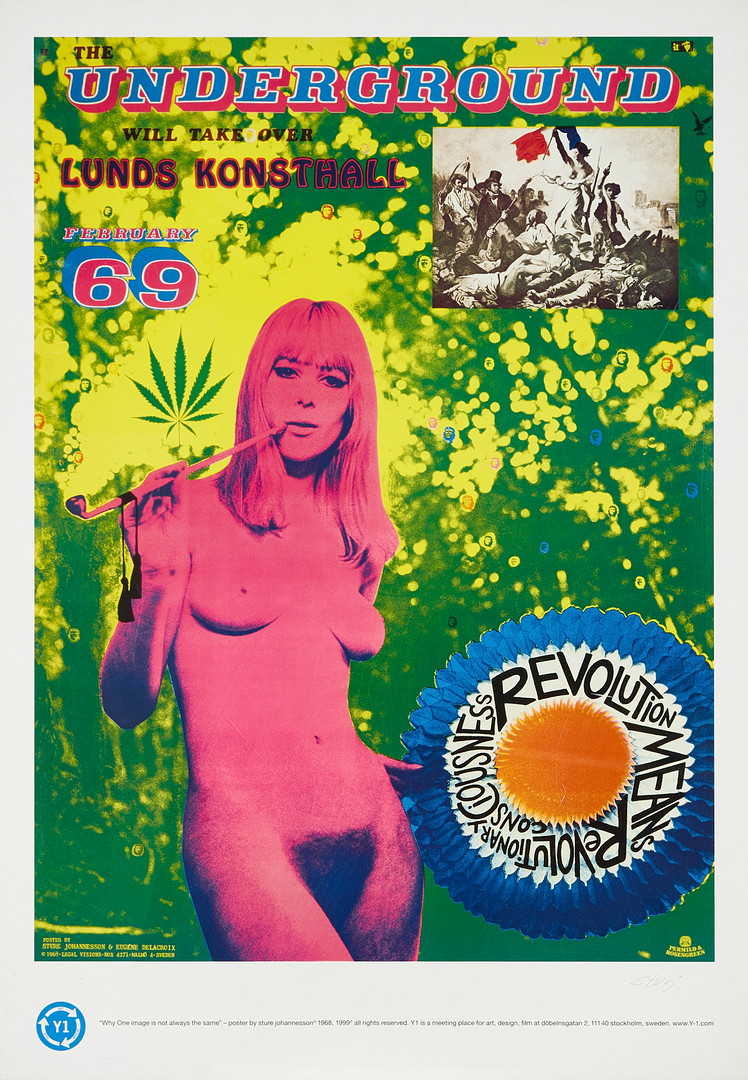STURE JOHANNESSON: Utställningsaffisch för utställningen "Underground" på Lunds konsthall, (1969), Reproducerad av Y1 Sweden, 1999, signerad Sture.