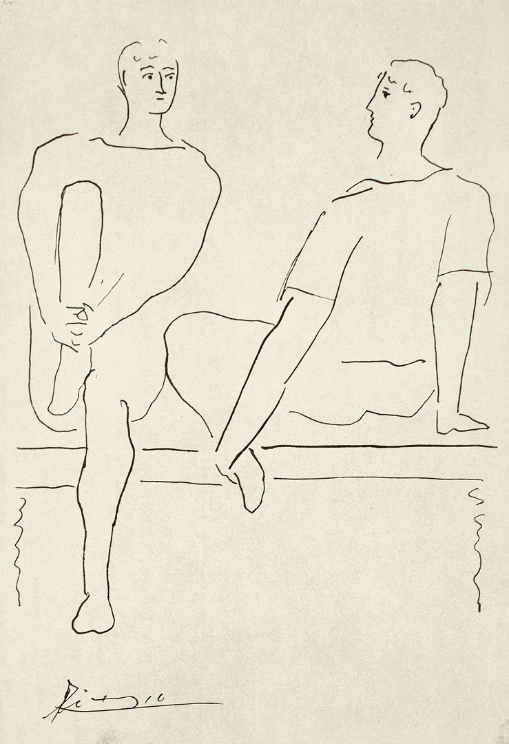PABLO PICASSO. EFTER. Scen från ryska baletten, 1943, Dessins originaux gravés sur cuivre, utgivare Louis Grosclaude, Zürich, kopparstick.