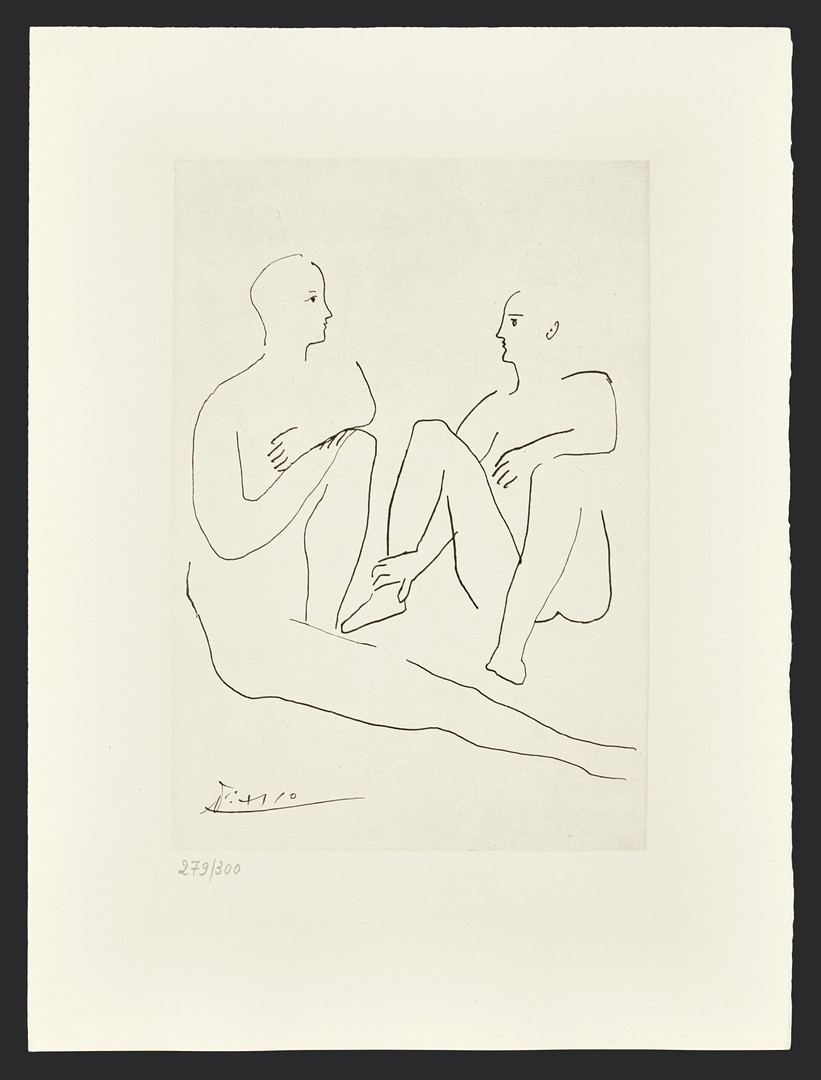 PABLO PICASSO. EFTER. Scen från ryska baletten, 1943, Dessins originaux gravés sur cuivre, utgivare Louis Grosclaude, Zürich, kopparstick.