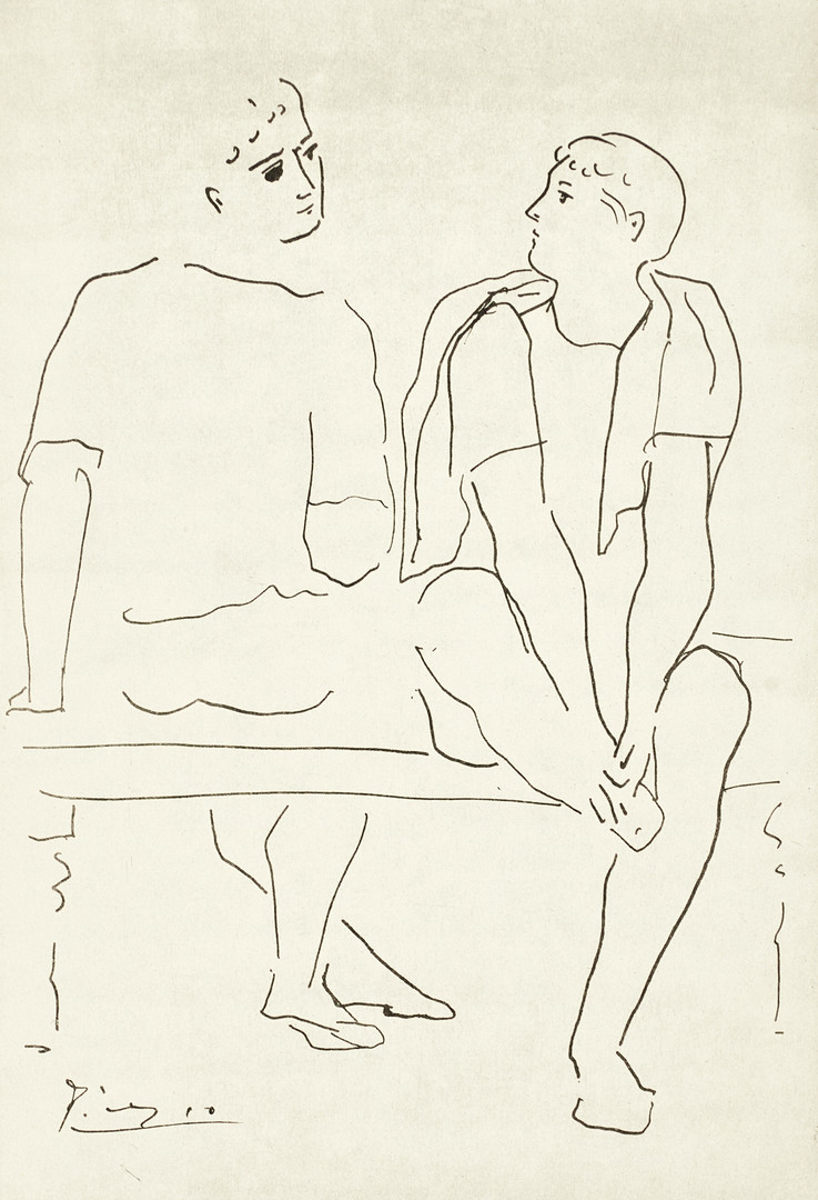 PABLO PICASSO. EFTER. Scen från ryska baletten, 1943, Dessins originaux gravés sur cuivre, utgivare Louis Grosclaude, Zürich, kopparstick.