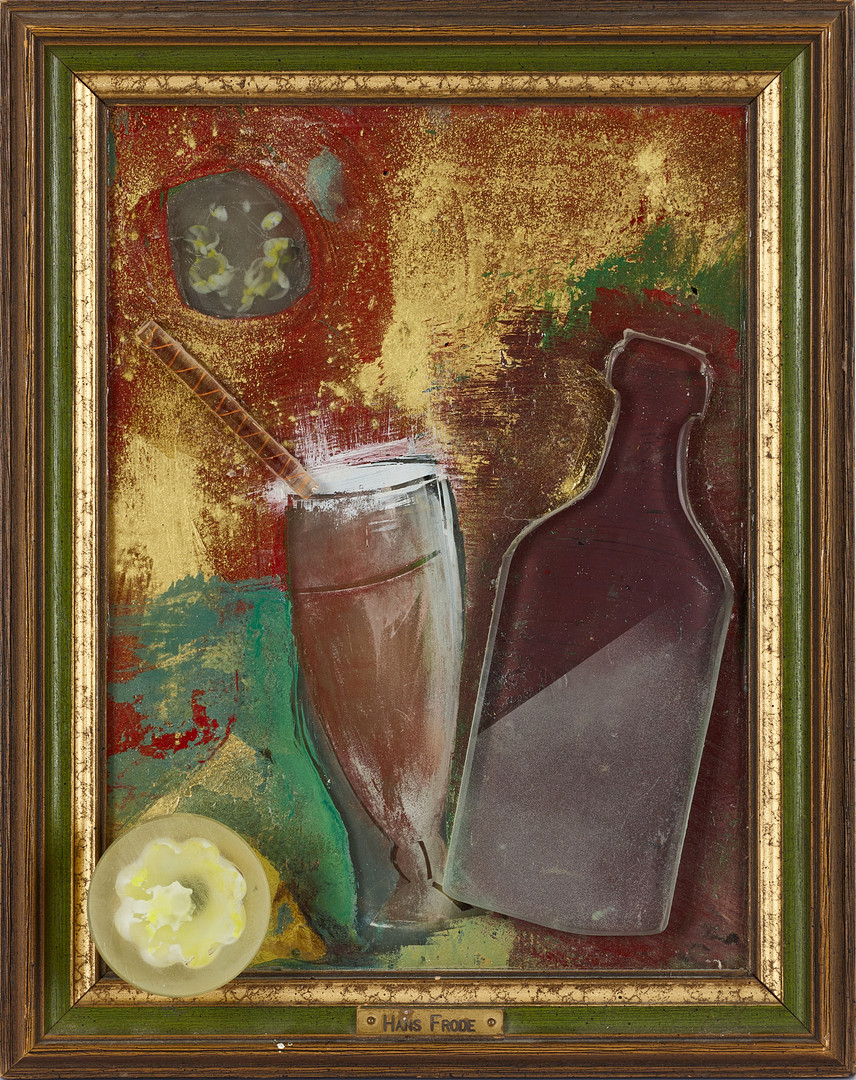HANS FRODE (FÖDD 1951). "At the beach", signerad, daterad 1992, blandteknik med bemålat glas, med belysning.
